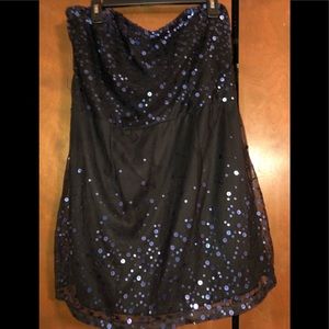 Plus Size Blue Strapless Sequin Dress